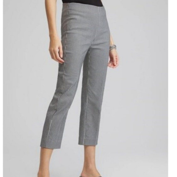 Chico's Black and White Gingham Plaid Checkered Cropped Ankle Pants Size 2 - Picture 1 of 7